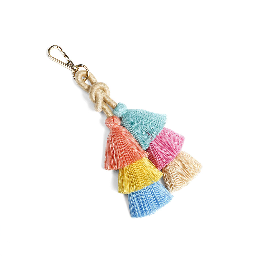 Vente chaude Coloré Gland Porte-clés Sac Carkey Décoration Charmes Pendentif Boho Graduation Gland Porte-clés Sac Charme