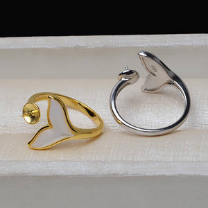 Support de bague creux en argent S925 Wenchi, motif queue de poisson, pour perle de 6 mm, pour ouverture de bague taille 7-9, emballé en sachet - Product Image 4