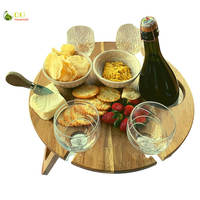 Table à vin pliante portable de luxe en bois d'acacia - Petit accessoire de plage et de pique-nique pour une utilisation partout