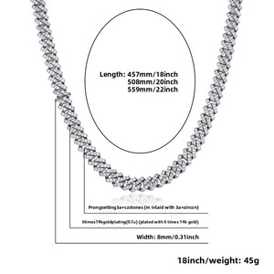 European American for <b>Cross</b>-border 8MM Cuban <b>Chain</b> Necklace Gold Plated Copper Inlaid Zircon Unisex Personalized - Product Image 5