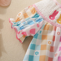 Vêtements de Pâques pour bébé 2026, barboteuse smockée, arc-en-ciel pastel, plaid brodé, lapin, barboteuse smockée pour bébé fille, barboteuse à bulles de Pâques