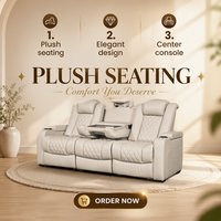 Sièges VIP électriques modernes Home Cinema Power Inclinable Ensemble de canapés de théâtre en cuir véritable avec console rabattable