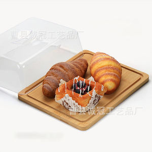 Plateau en bambou avec couvercle transparent pour le stockage du pain et des gâteaux, protection de la fraîcheur - Product Image 3