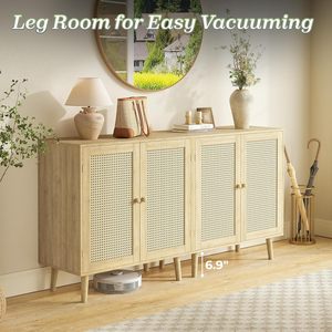 <span class=keywords><strong>Meuble</strong></span> <span class=keywords><strong>TV</strong></span> moderne en bambou avec portes décoratives en rotin tressé, rangement multifonctionnel pour salon, couloir et entrée - Product Image 5