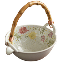 Plat de présentation exquis en céramique de style chinois, motif floral sur pied haut, pour fruits, collations et desserts, idéal pour la table à thé