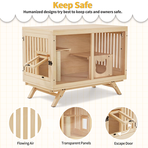 Casa para Gatos de Madera Natural Ecológica y Saludable con Poste Rascador y Puerta de <span class=keywords><strong>Escape</strong></span> para Gatos de Interior, Muebles Modernos para Mascotas - Product Image 2