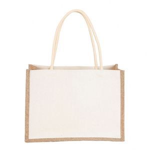 Sac de plage en toile de jute personnalisé de grande taille avec des poignées en coton doux pour les voyages - Product Image 6