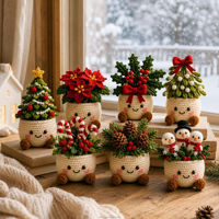 Tanaman Pot Rajutan Tangan untuk Dekorasi Natal, Hiasan Meja Liburan, Kado Natal, Grosir
