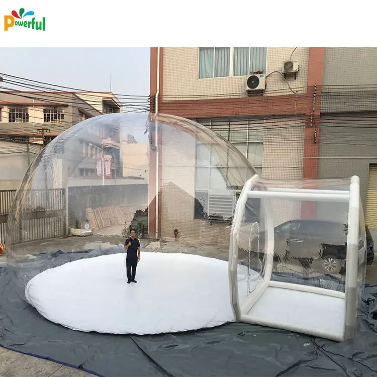 Tenda Gelembung Tiup Transparan Luar Ruangan Kemah Rumah Kubah Bahan PVC Tahan Air dengan Blower Senyap