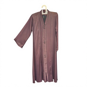 Abaya Negra Modesta para Mujer, Vestido Maxi con Manga Tres Cuartos, Cuello Chal, Poliéster Ligero, Ropa Tradicional de Oriente Medio - Product Image 2