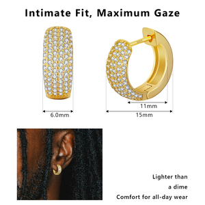 Boucles d'oreilles créoles Huggie en argent sterling 925 plaqué or 14K avec zircone cubique, hypoallergéniques, effet glacé étincelant, pour hommes et femmes, <span class=keywords><strong>bijoux</strong></span> hip-hop, 15mm, éblouissantes - Product Image 2