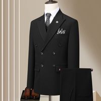 Traje de hombre de doble botonadura con bloques de color, antiarrugas, corte ajustado y cuello de muesca, precio mayorista