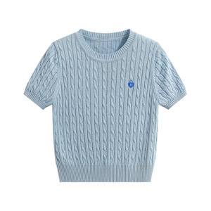 Pull-over en maille de haute qualité pour femme, style coréen, avec logo personnalisé brodé, col rond, vente en gros, usine de vêtements - Product Image 3