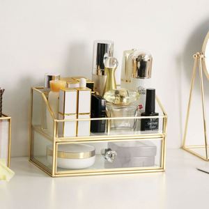 Cocostyles Custom Handmade Luxury 4 Tiers <b>Drawers</b> Type Glass and Brass <b>Storage</b> With Handles for Cosmetics <b>Box</b> Makeup - Product Image 6