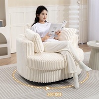 Fauteuil de salon confortable et écologique en velours côtelé, pivotant à 360°, à profil bas, rembourré de crème, pour la maison et les loisirs