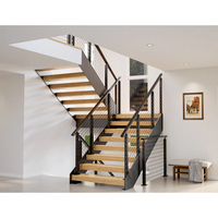 Escalier en bois à poutres en Z de conception nouvelle avec balustrade en verre teinté