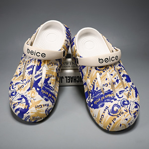 Sandales perforées à imprimé lettres, en EVA, toucher doux, talon de 4 cm, bout fermé, respirantes, chaussures de plage pour hommes, été - Product Image 2