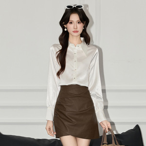 Women's <b>Satin</b> Shirt Long Sleeve Turn Down Collar Solid Color Office Wear Polyester Fabric Elegant Style Slim Fit <b>Blouse</b> - Product Image 4