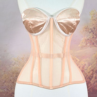 Corsé de Malla Firme para Mujer Bustier Sexy con Copas Overbust Corpiño Transparente de Encaje con Varillas Moldeador de Cintura para Boda Crop Top Adelgazante