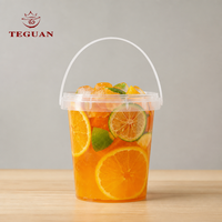 Seau en plastique personnalisé 32oz, conteneur jetable pour fruits, seau transparent 1000ml, gobelet en plastique PP avec poignée, vente en gros