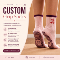Chaussettes de yoga et de Pilates mi-mollet antidérapantes avec logo personnalisé pour femmes, avec grip corporel - Chaussettes antidérapantes