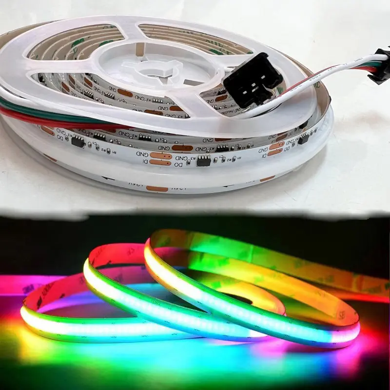 RGBIC lampu Strip Led IC RGB Digital, lampu Strip Led fleksibel COB Stripe de luces Adressable 12 24 volt Digital