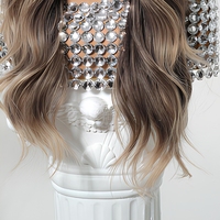 Perruque longue ondulée brune blonde transparente avec dentelle respirante, résistante à la chaleur, en fibre capillaire, pour femme