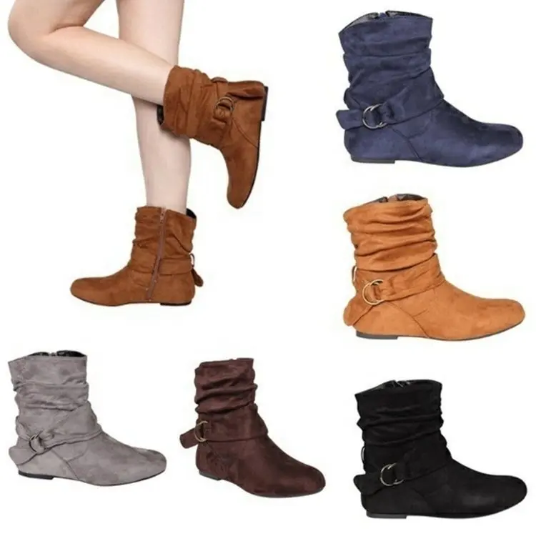 Wholesale fashion women shoes new flat short ankle boots suede ladies boots