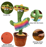 Jouet cactus électrique en peluche douce avec 120 chansons, chantant et parlant, répétant ce que vous dites, rempli de PP - Sac cactus dansant