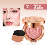 Paleta de Rubor 3 en 1 Personalizada con Espejo y Brocha, Marca Privada, Vegano, Mineral, Alta Pigmentación, Brillo Duradero, Polvo Facial Color Oro Rosa