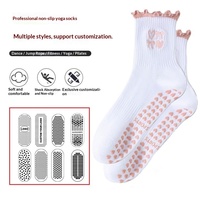 Atmungsaktive Lila Lavendel Lotusblatt Spitzenstreifen Mittellange Rutschfeste Bodensocken für Yoga und Pilates