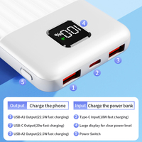 Batería Externa Portátil de Alta Capacidad de 10000 mAh con Pantalla LED ABS, Carga Rápida de 22.5 W, Doble USB