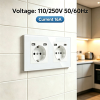 Prise murale UBARO 153 mm 2 gangues EU avec USB A+C 5V2A, panneau en verre trempé blanc, 16A 250V, série M, double prise électrique Schuko
