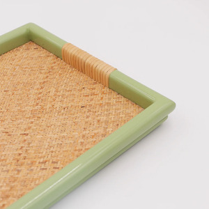 Vente en gros Plateau en bambou avec cadre à double motif laqué Décoration de table décorative Accessoire de cuisine du Vietnam - Product Image 4