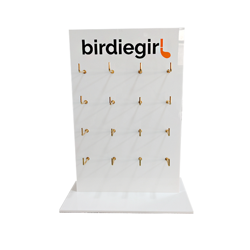 Acrylic Jewelry Storage Display Rack, Double Sided White Counter Top Shelf with Hooks for Retail Shop