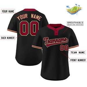 Op maat gemaakt zwart karmozijnrood-oud goud klassiek stijl authentiek softbalshirt met twee knopen - Product Image 2