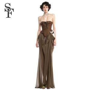 SHENGFU Abito Lungo Senza Spalline con Corsetto Drappeggiato per Donna, Stile Vintage Fatato ed Elegante - Product Image 3