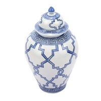 Pot à gingembre en porcelaine à motif géométrique bleu et blanc avec couvercle, vase décoratif en céramique pour la décoration intérieure occidentale