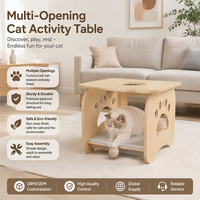 Table de lit pour chat en bois 2-en-1, table d'appoint gain de place avec maisonnette pour chat dissimulée et griffoir, mobilier de salon partagé humain-animal