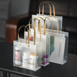 Tas Hadiah PP Transparan Es Frosting Daur Ulang Alas Persegi dengan Pegangan Selempang, Tas Tote Custom untuk Supermarket, Pernikahan, dan Souvenir Pesta - Product Image 4