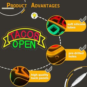 TACOS OPEN Neon <b>Sign</b> USB Powered Dimmable LED Acrylic Neon Signage for Taco Shop Fast Food Bistro Decoration - Product Image 4
