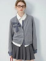 Pull-over Chic Femme Tricoté Court Style Preppy Col Rond Manches Longues Vintage Vega Chang