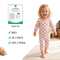 Set piyama bayi motif kotak-kotak dan Solid lengan panjang grosir setelan piyama bayi bambu Viscose 2 potong