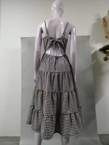 Robe midi élégante sans manches pour femmes, robes à bretelles, robe bohème de vacances, robe d'été à carreaux, vestidos - Product Image 3