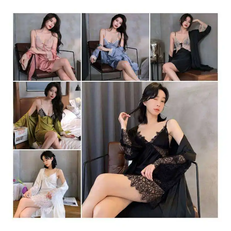 Luxury Silk Satin Pajamas For Women 2 Piece Set Feathers Ladi Long Sleeve Longue Sleepwear Women Nightwear