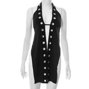Débardeur à oeillets <span class=keywords><strong>noir</strong></span> sexy pour femmes vente en gros pour femmes <span class=keywords><strong>gilet</strong></span> dos nu <span class=keywords><strong>sans</strong></span> manches à col licou - Product Image 3