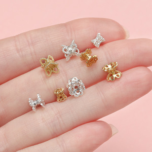 Copper Jewelry Accessories 18K Gold Plated Hollow Flower <b>Bead</b> <b>Settings</b> For Bracelet Making Geometric Shape Beading Supplies - Product Image 3