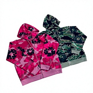 เสื้อฮู้ดซิปผู้ชายลายพราง ทรงปกติ ผ้าถักโพลีเอสเตอร์ สไตล์ลำลองสำหรับฤดูใบไม้ร่วง สีฟ้า ชมพู เขียว - Product Image 3