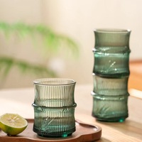 Cangkir teh kaca dapat ditumpuk, bagian bambu gelas air bir jus susu rumah tangga