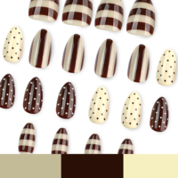 Kuku Palsu Cokelat Krem Motif Garis Polkadot Pendek Oval Pola Campuran Seni Kuku Nyaman untuk Dipakai Sehari-hari Tips Manikur 4535